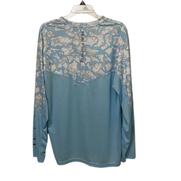 Huk Fishing Blue and White Icon X Reef Fade Performance Shirt Mens Size Large - Picture 4 of 9